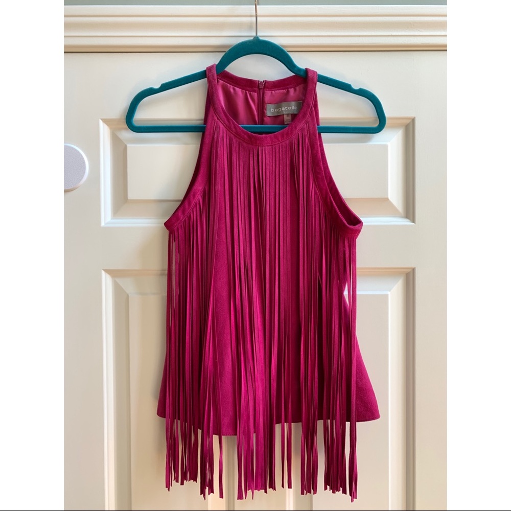 Magenta suede fringe sleeveless top